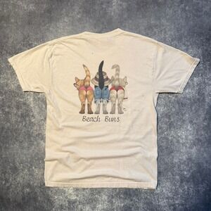Vintage Beach‎ Bums Buns Hawaii Funny Cat Graphic T-Shirt Tan Medium